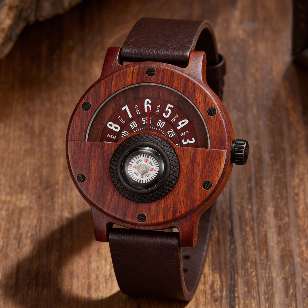 Krzysztof - Reloj De Madera Con Brújula Giratoria