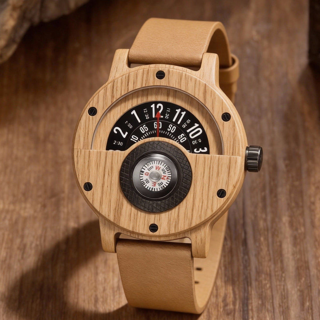 Krzysztof - Reloj De Madera Con Brújula Giratoria