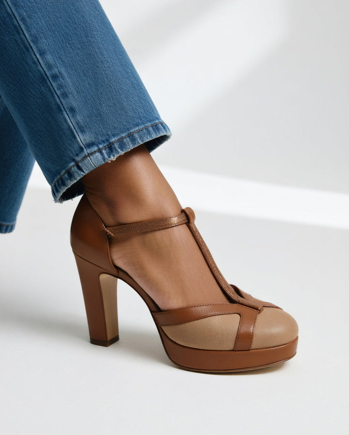 Delfinna - Elegantes Zapatos De Tacón Alto Con Correa en T