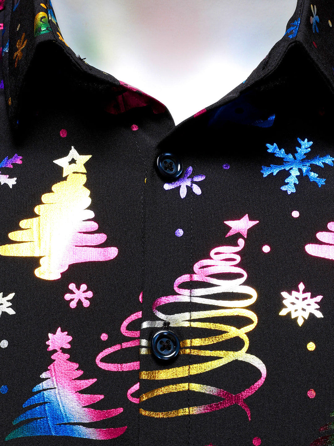Barrett - Camisa negra de Manga Larga y corte recto para Hombre con Estampado Navideño Dorado