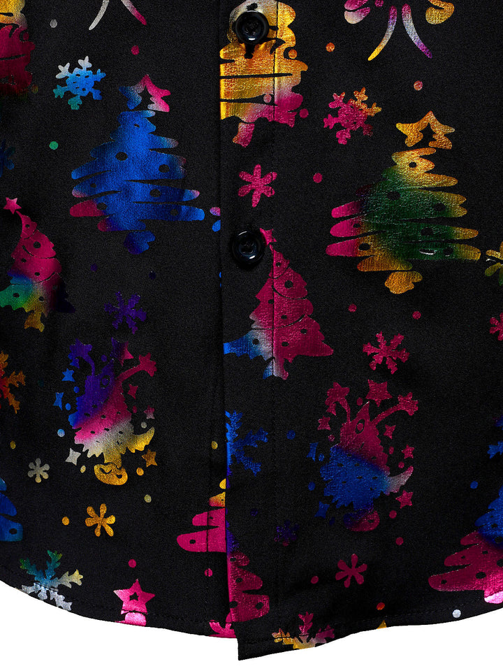 Barrett - Camisa negra de Manga Larga y corte recto para Hombre con Estampado Navideño Dorado