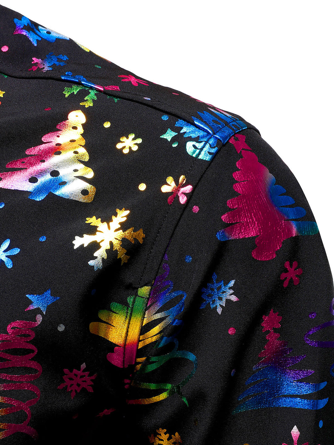 Barrett - Camisa negra de Manga Larga y corte recto para Hombre con Estampado Navideño Dorado