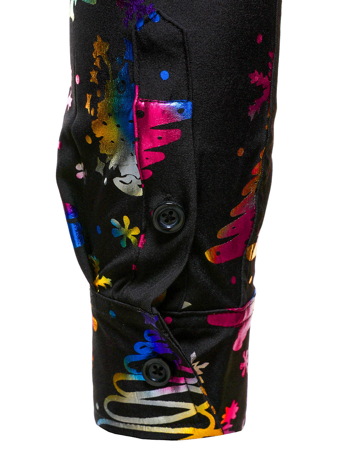 Barrett - Camisa negra de Manga Larga y corte recto para Hombre con Estampado Navideño Dorado