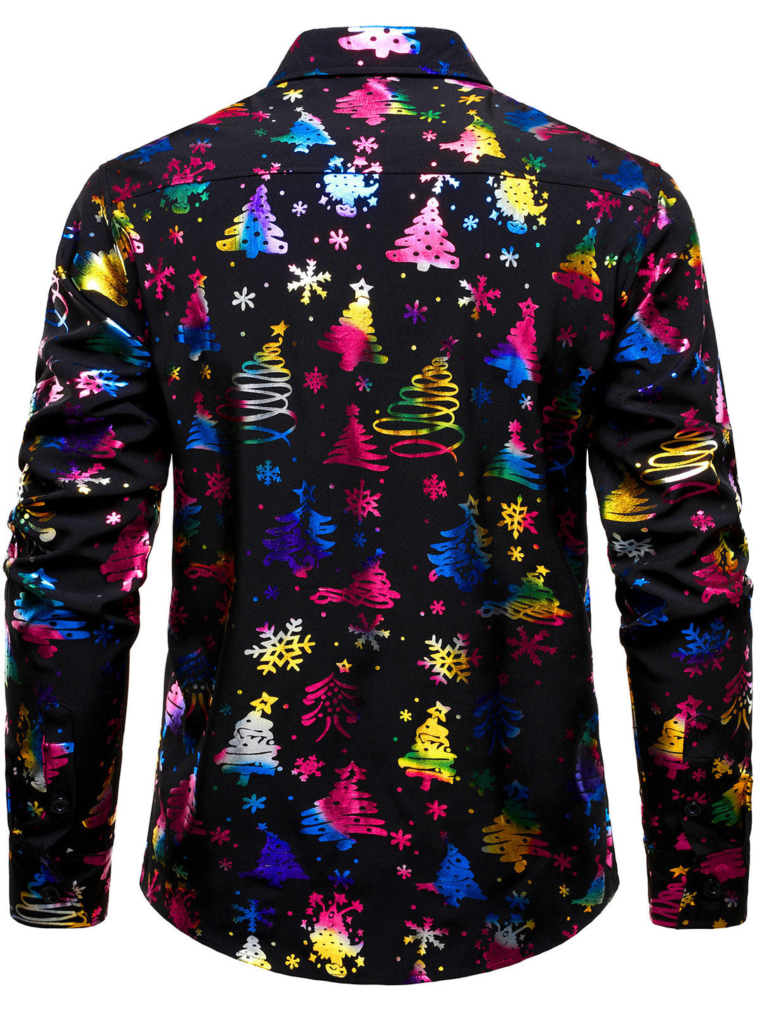 Barrett - Camisa negra de Manga Larga y corte recto para Hombre con Estampado Navideño Dorado
