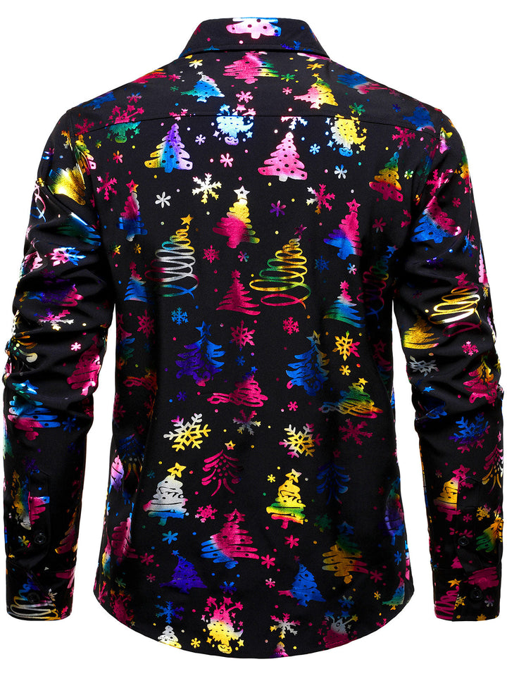 Barrett - Camisa negra de Manga Larga y corte recto para Hombre con Estampado Navideño Dorado