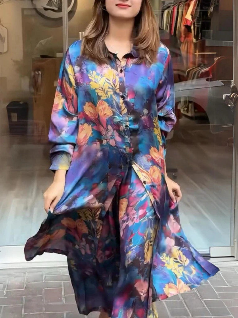 Quenira - Conjunto de 2 Piezas con Vestido Camisero Fluido
