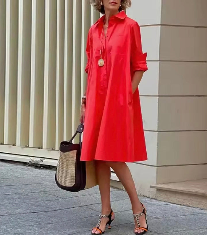Kahleah  - Elegante Vestido Camisero Con Bolsillos