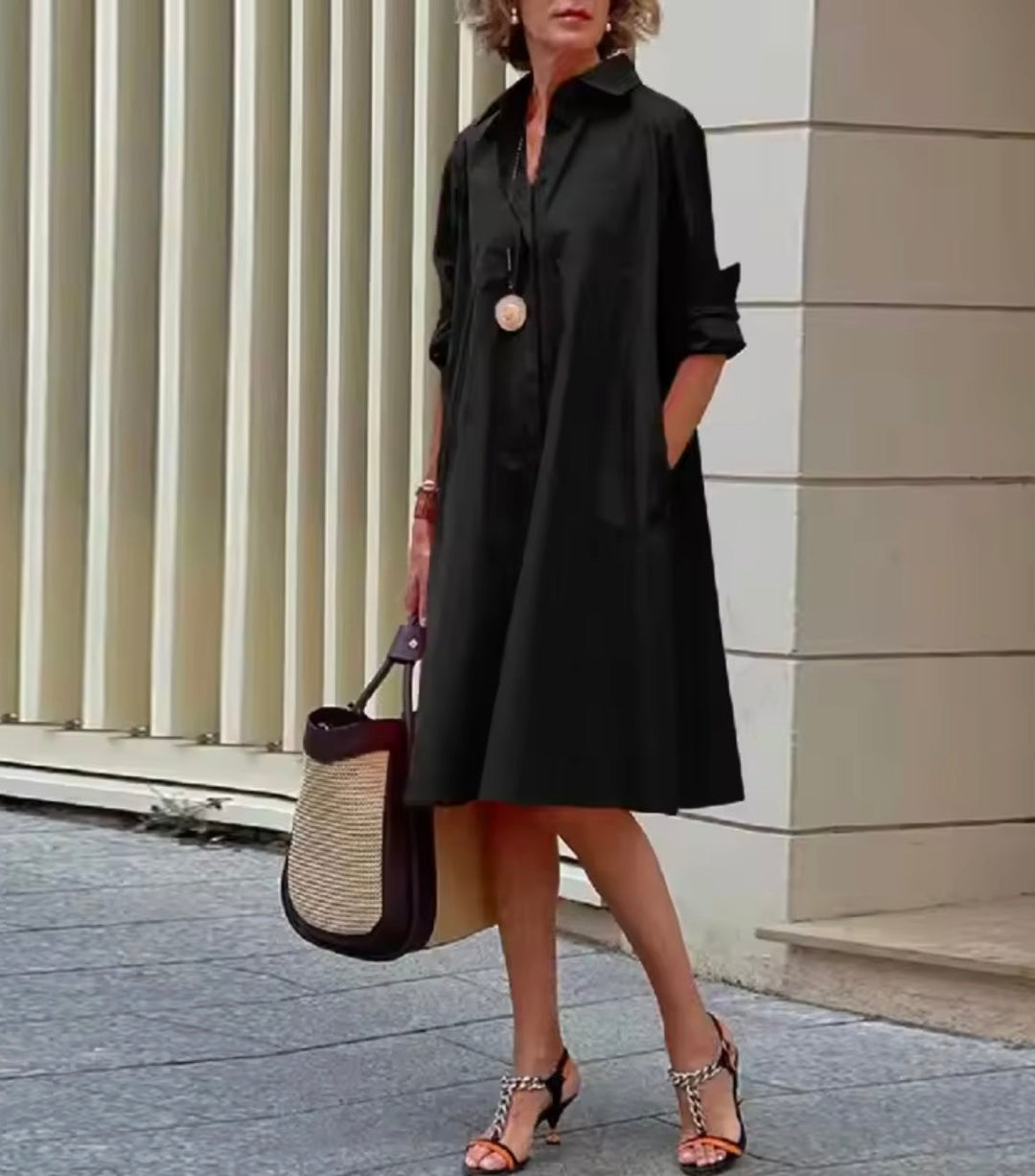Kahleah  - Elegante Vestido Camisero Con Bolsillos