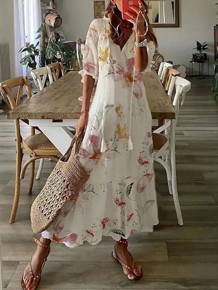 Verute - Vestido Largo de Terciopelo Con Estampado Floral