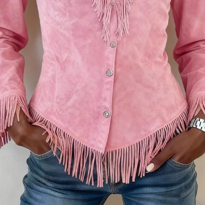 Masika - Camisa con Botones de Ante con Flecos