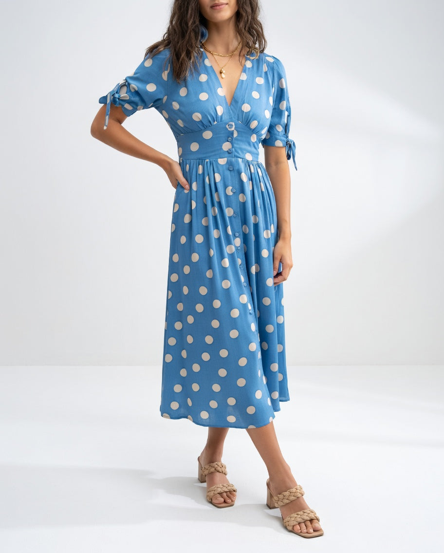Fabienne - Elegante Vestido MIDI Con Estampado De Lunares