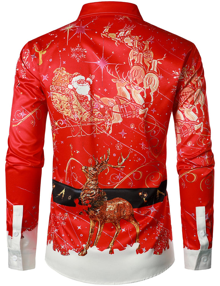 Beau - Camisa de Manga Larga con Botones y Estampado Navideño para Hombre, en color rojo