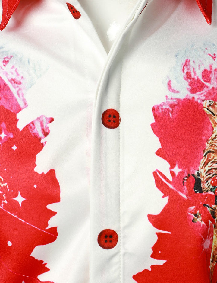Beau - Camisa de Manga Larga con Botones y Estampado Navideño para Hombre, en color rojo
