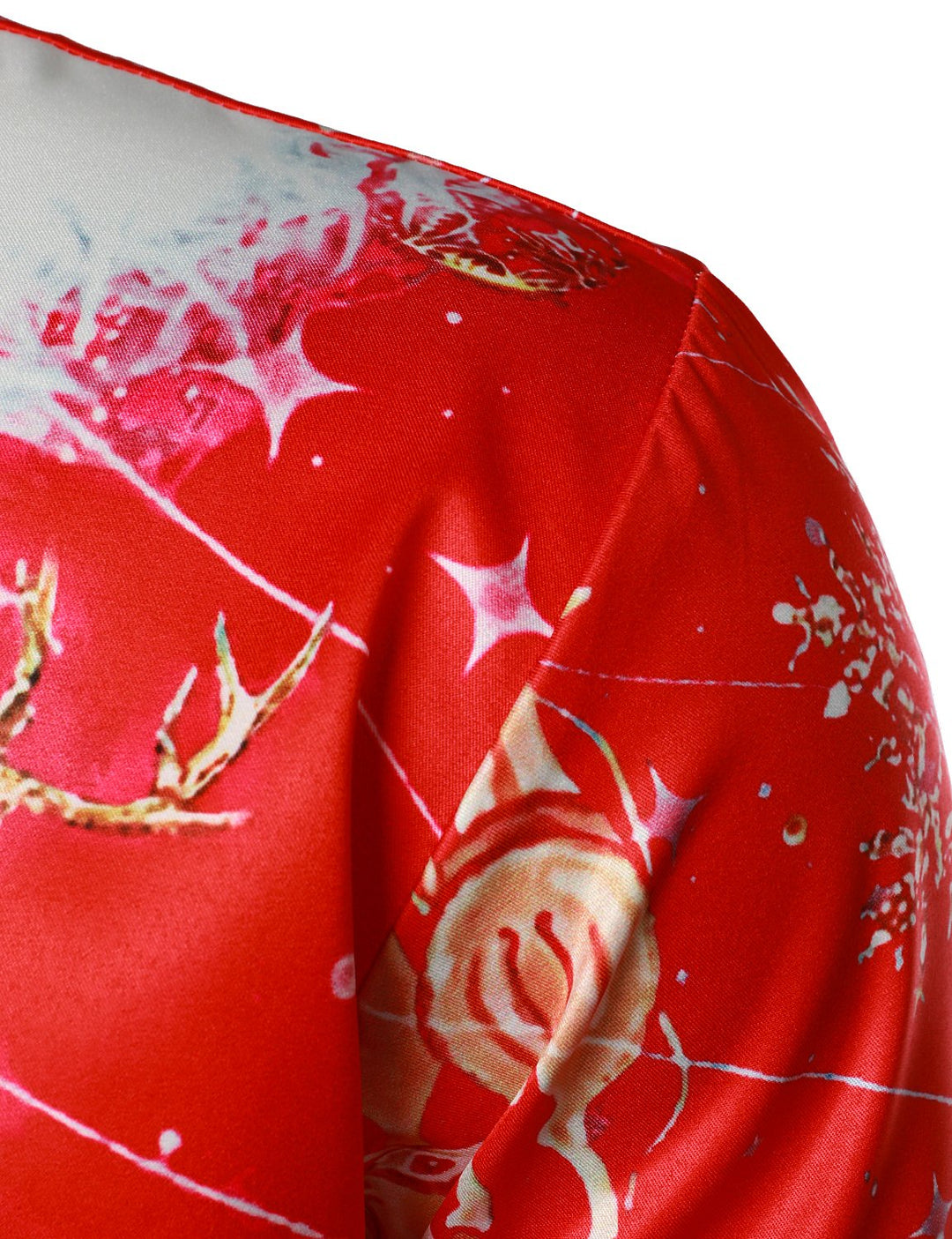 Beau - Camisa de Manga Larga con Botones y Estampado Navideño para Hombre, en color rojo