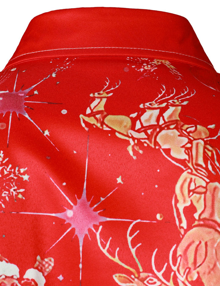 Beau - Camisa de Manga Larga con Botones y Estampado Navideño para Hombre, en color rojo