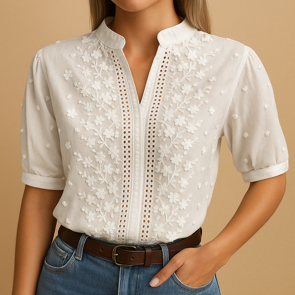 Leanaa - Blusa Moderna Con Bordados Florales