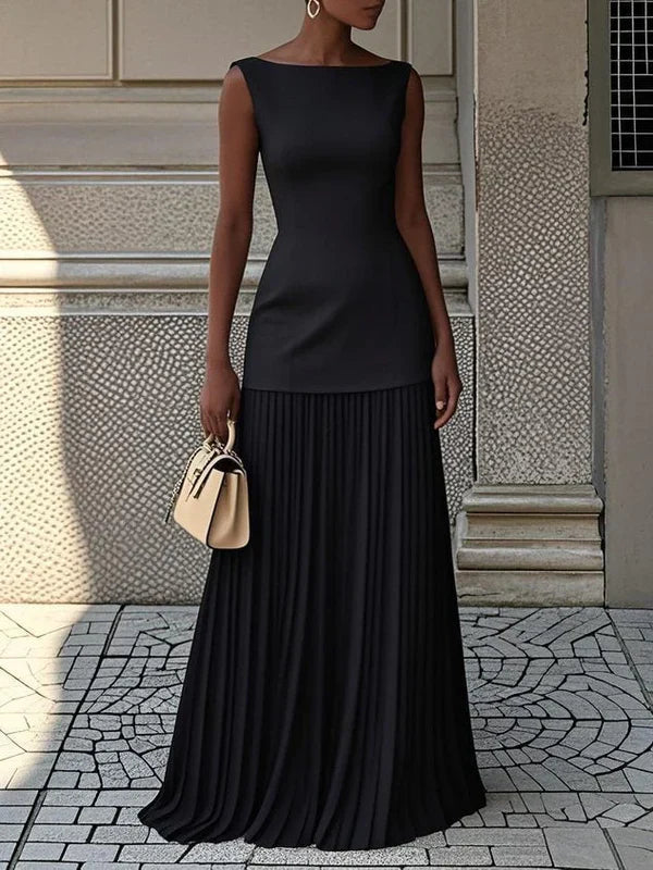 Sunthari - Vestido Largo Sin Mangas Con Pliegues