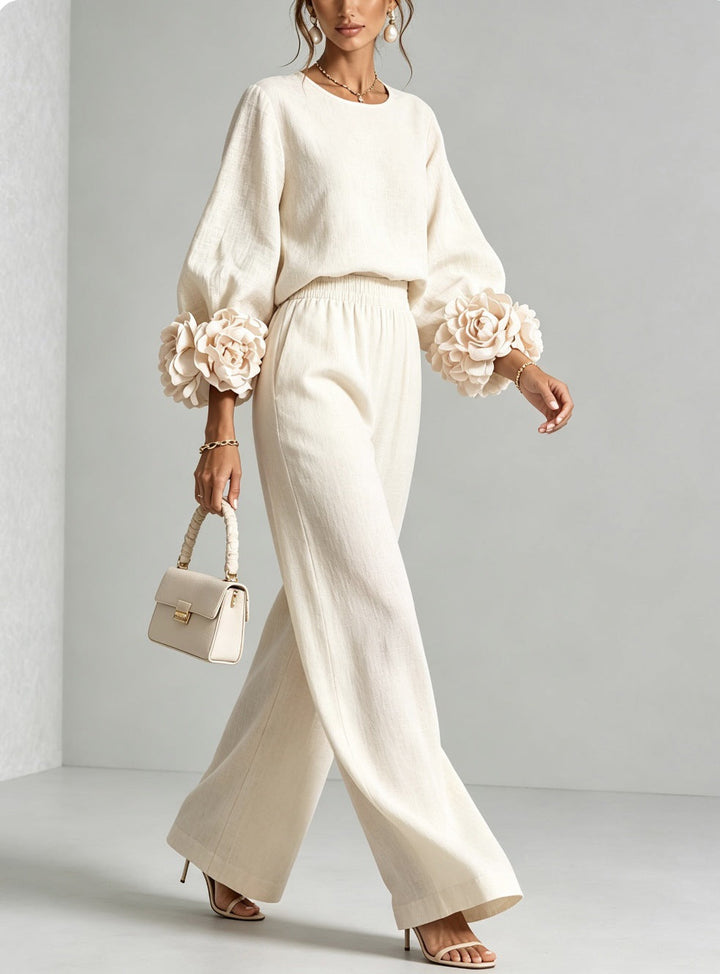 Ayser - Conjunto de Top y Pantalones Con Puños Florales