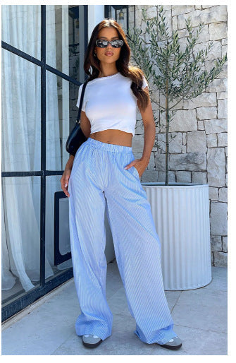 Evgenia - Pantalones De Salón De Corte Ancho Con Cintura Elástica
