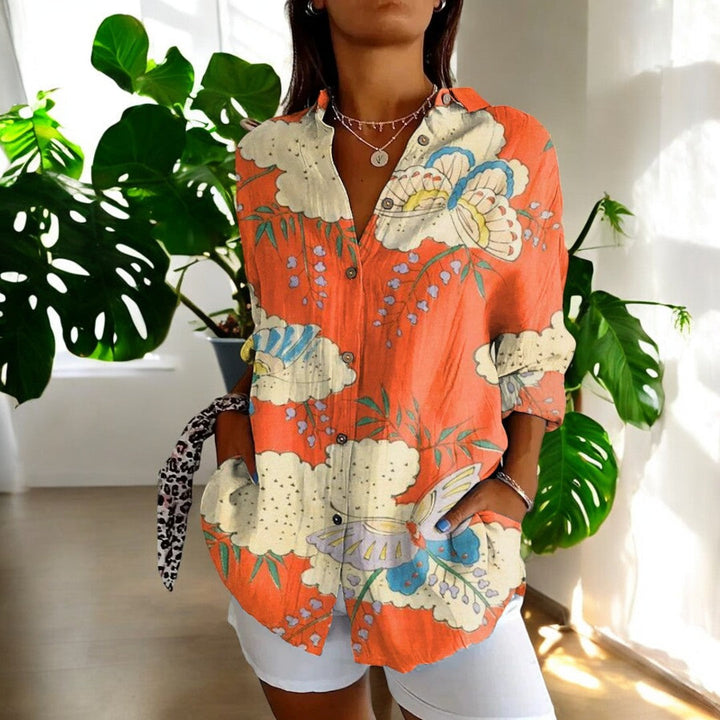 Elira - Camisa vintage de Manga Larga con Botones y Estampado Floral