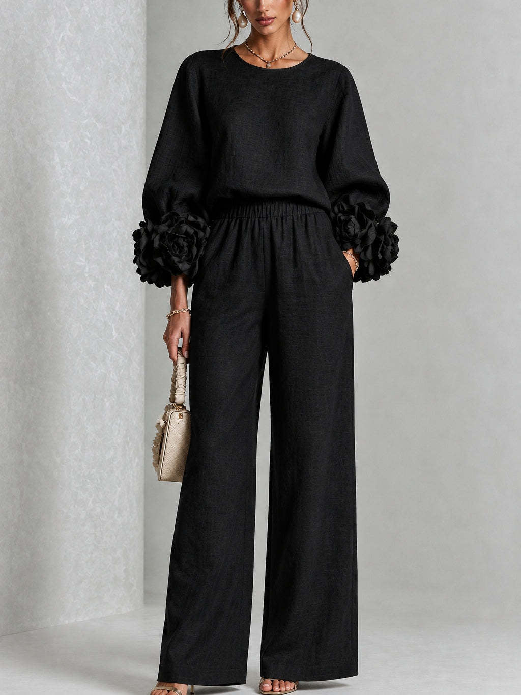 Ayser - Conjunto de Top y Pantalones Con Puños Florales