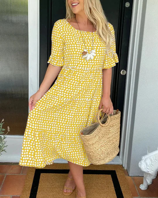 Blythea - Elegante Vestido Midi De Manga Corta