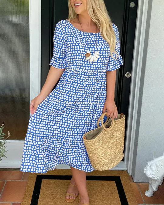 Blythea - Elegante Vestido Midi De Manga Corta