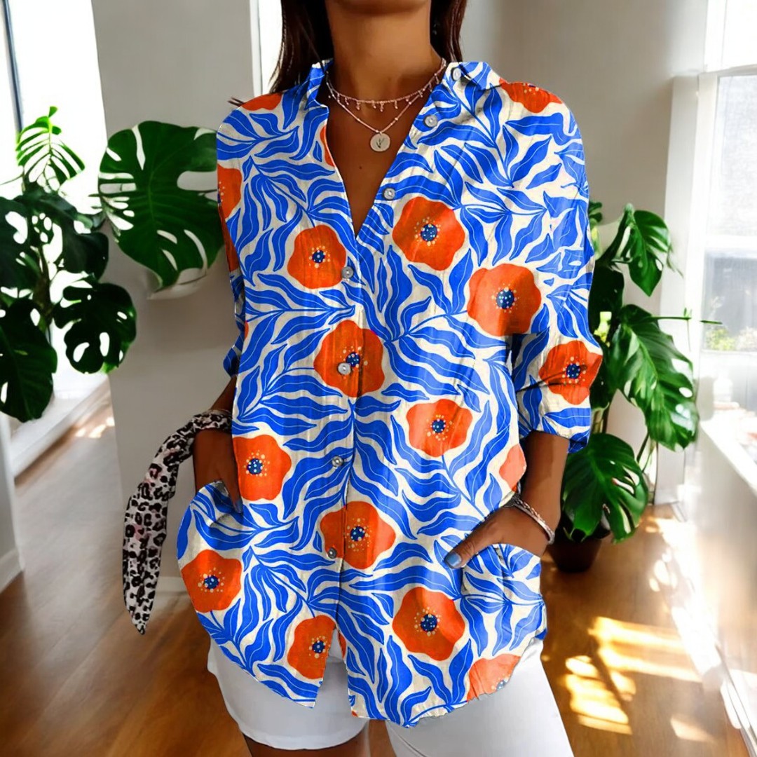 Elira - Camisa vintage de Manga Larga con Botones y Estampado Floral