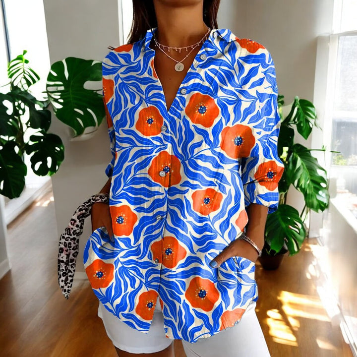Elira - Camisa vintage de Manga Larga con Botones y Estampado Floral