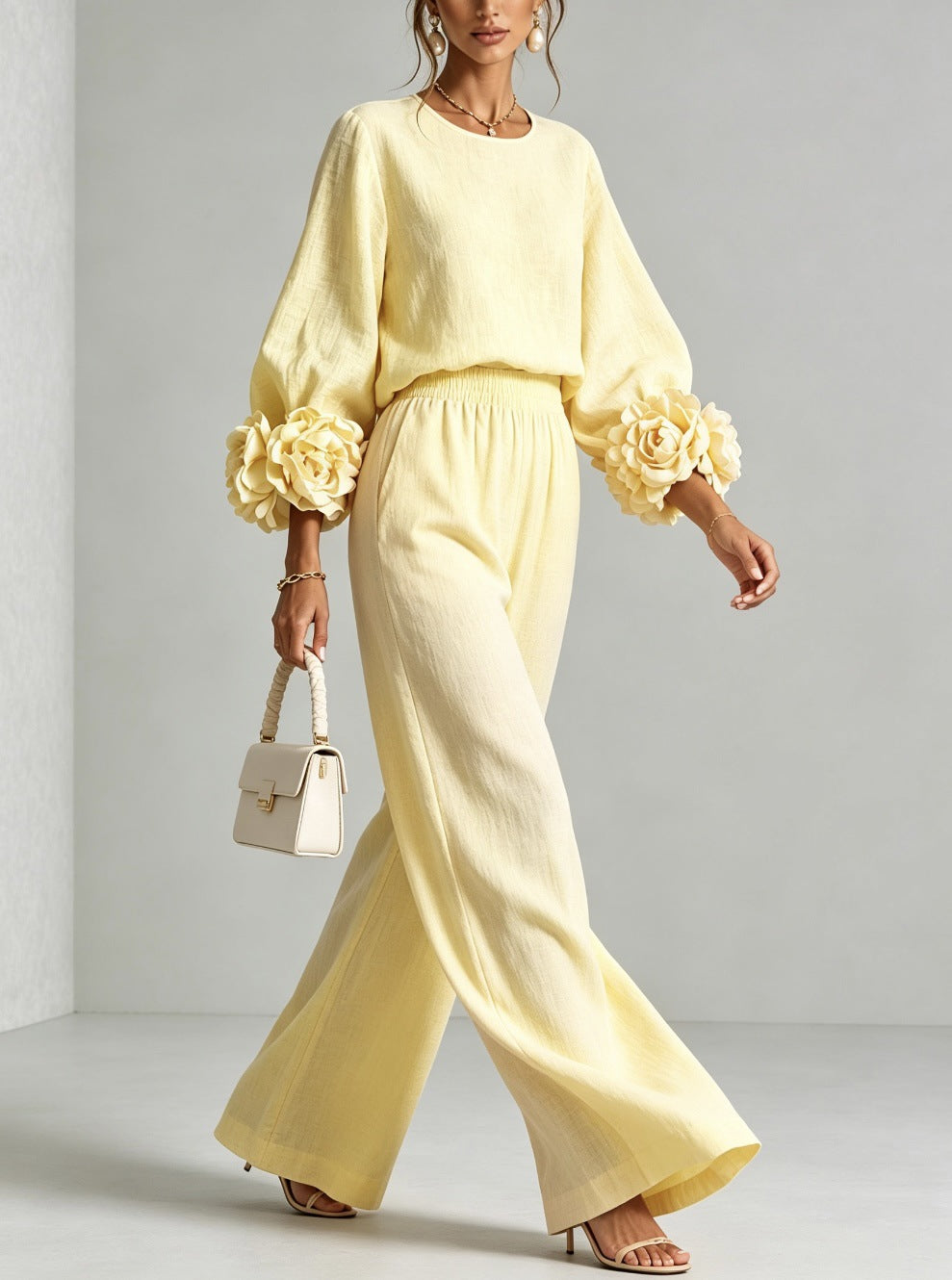 Ayser - Conjunto de Top y Pantalones Con Puños Florales