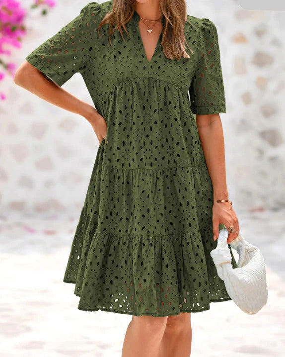 Anjika - Elegante Vestido De Verano Con Volantes De Encaje