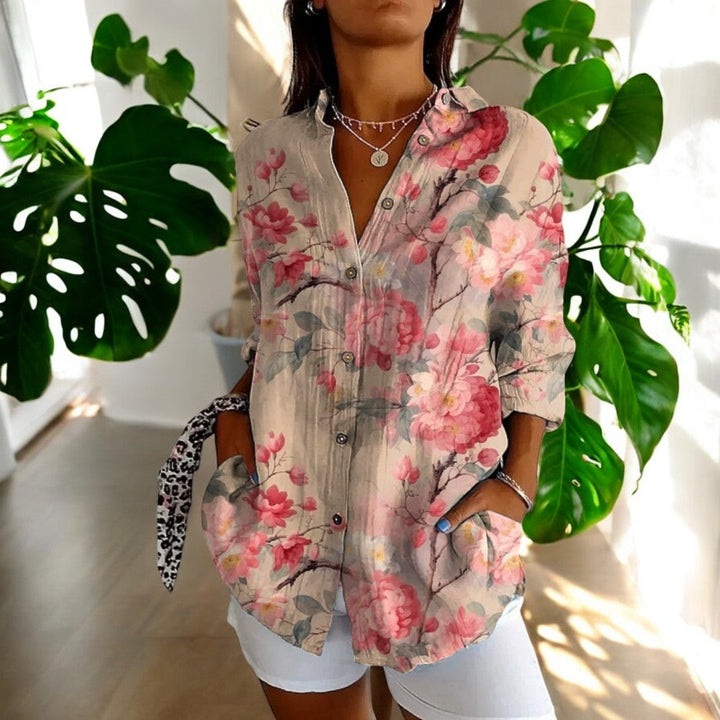 Elira - Camisa vintage de Manga Larga con Botones y Estampado Floral
