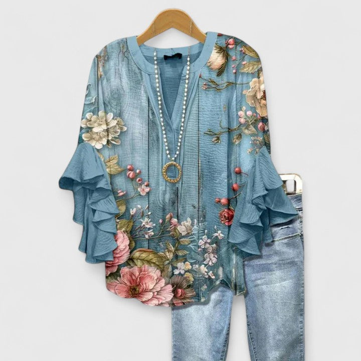 Juria - Blusa Con Estampado Floral y Mangas Con Volantes