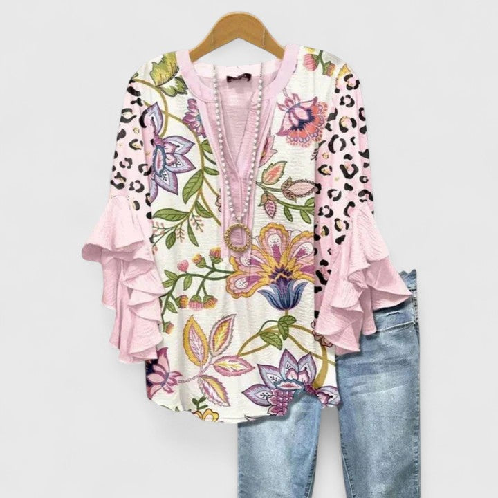 Juria - Blusa Con Estampado Floral y Mangas Con Volantes