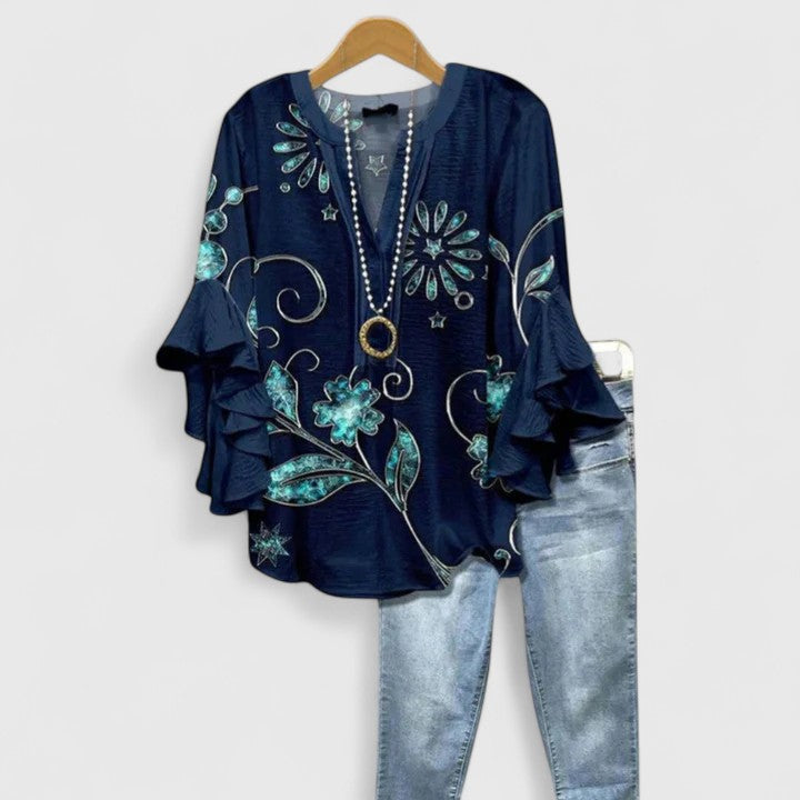 Juria - Blusa Con Estampado Floral y Mangas Con Volantes
