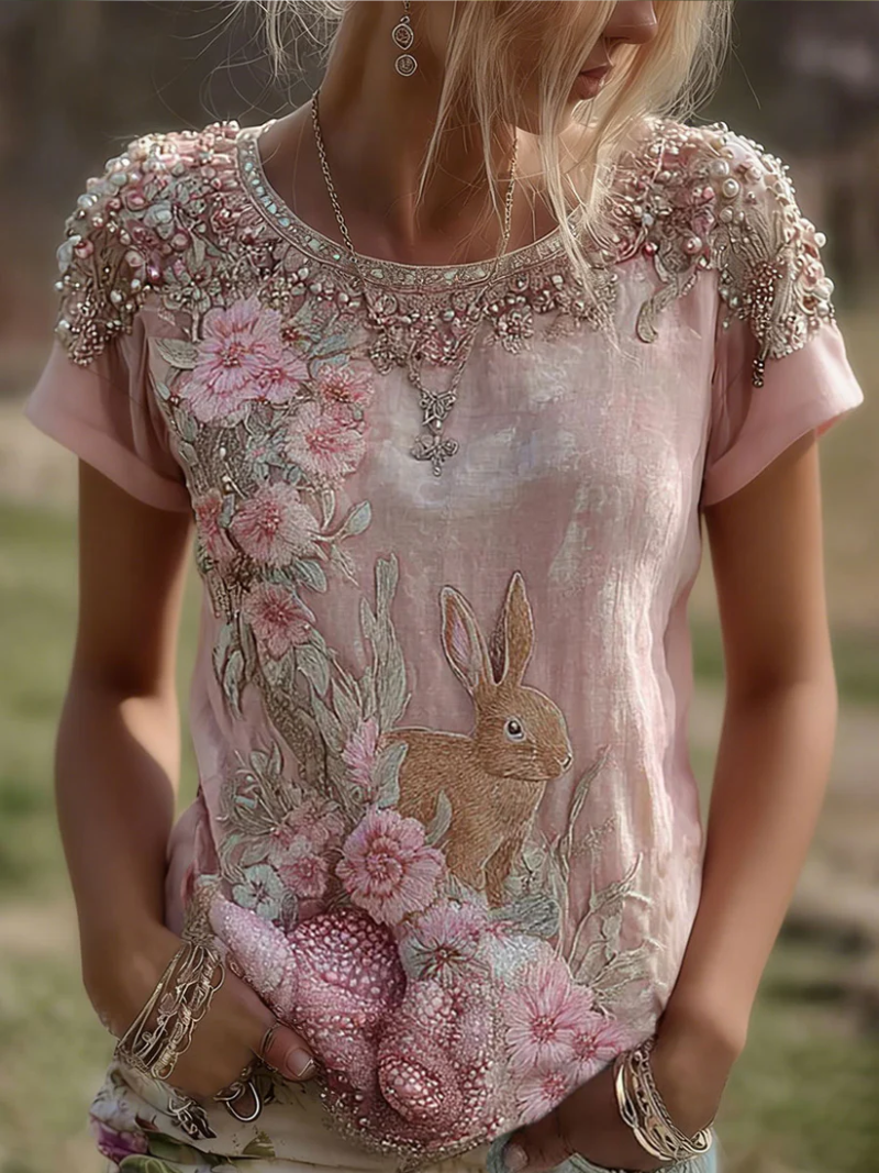 Julija - Blusa De Cuello Redondo Con Motivo De Conejo