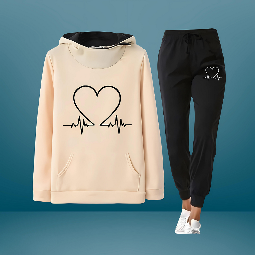 Nimue - Conjunto de Chándal de dos Piezas con Estampado de Corazones