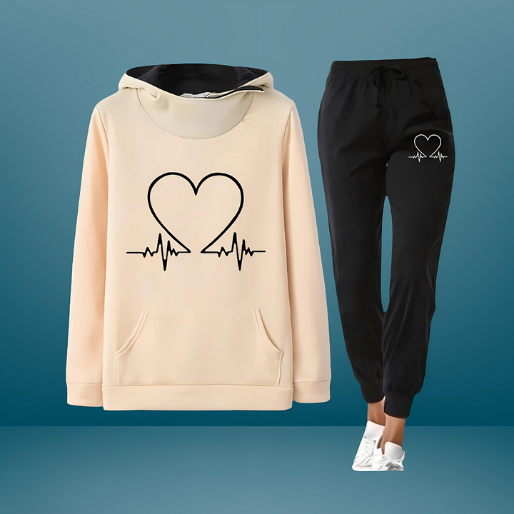 Nimue - Conjunto de Chándal de dos Piezas con Estampado de Corazones
