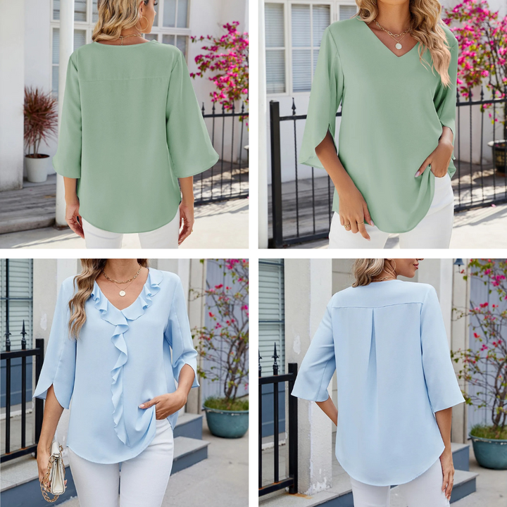 Nyrella - Blusa Con Cuello En V y Volantes