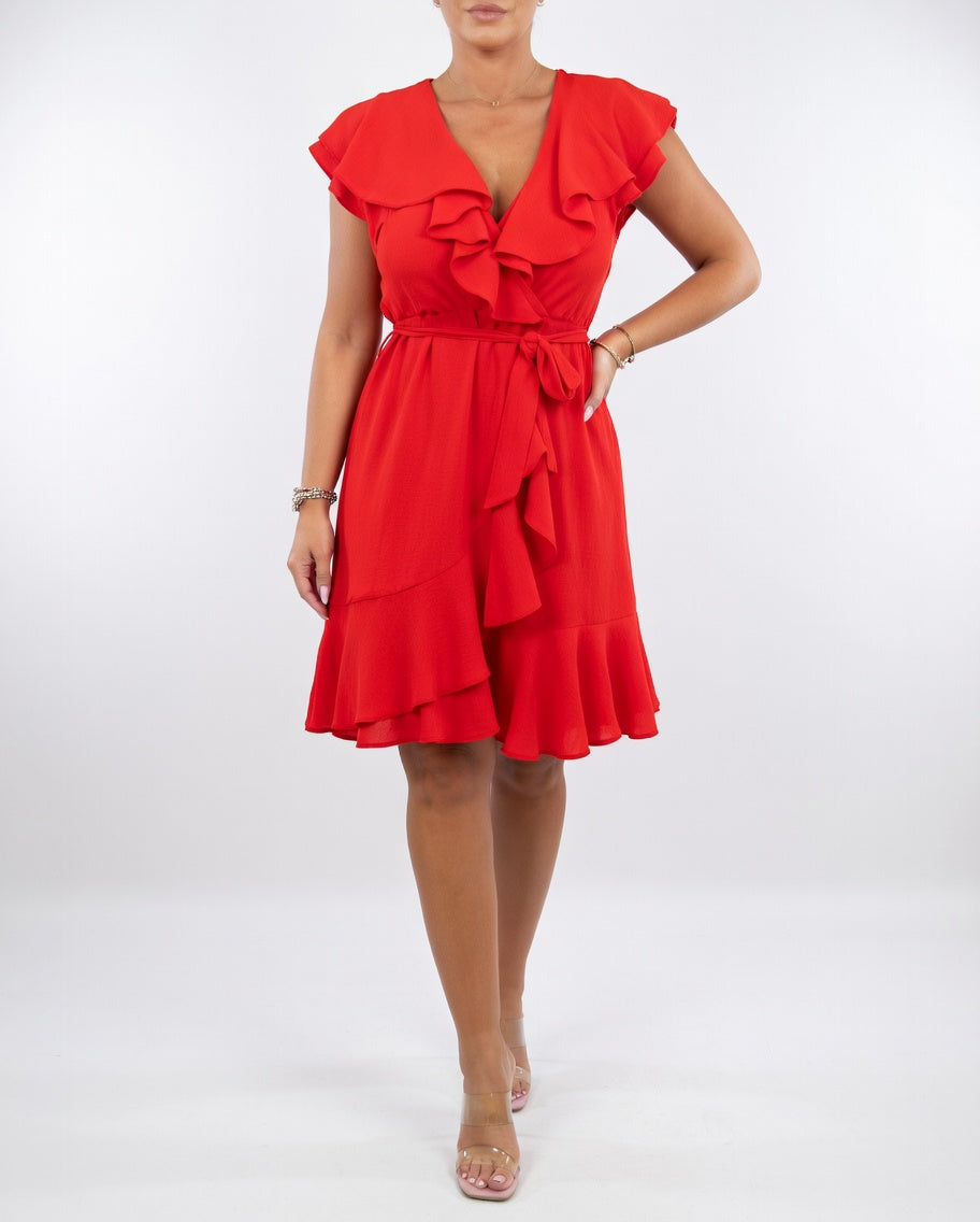 Geiss - Elegante Vestido Cruzado Con Volantes Fluidos
