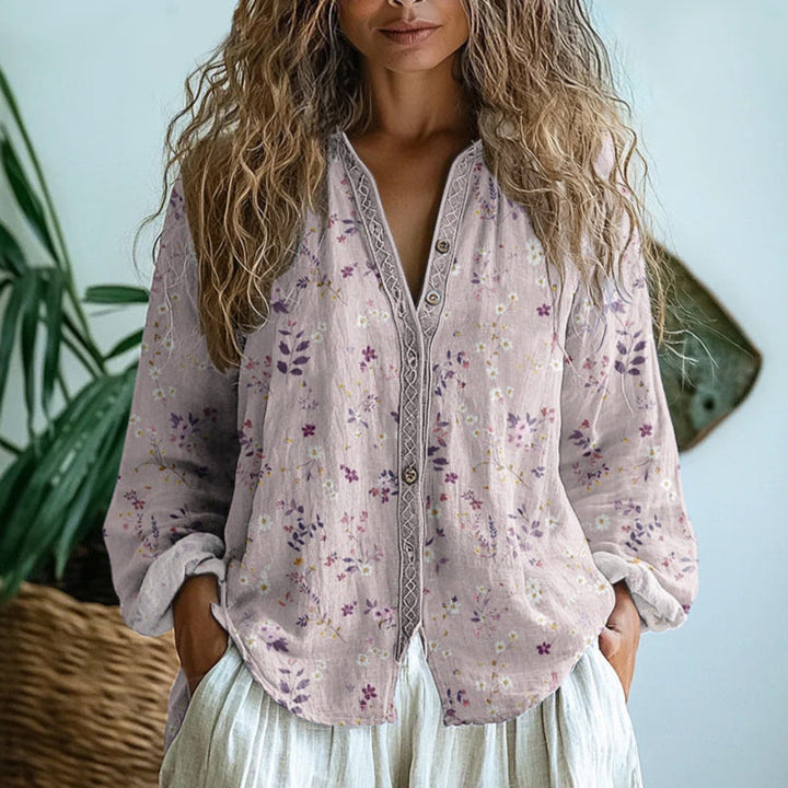 Ereinaa - Camisa Elegante Con Estampado Vintage De Hojas