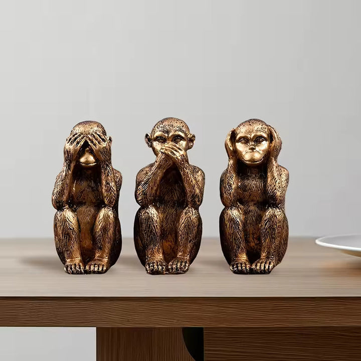 WiseChimp - Set de 3 Esculturas Decorativas De Monos De Resina