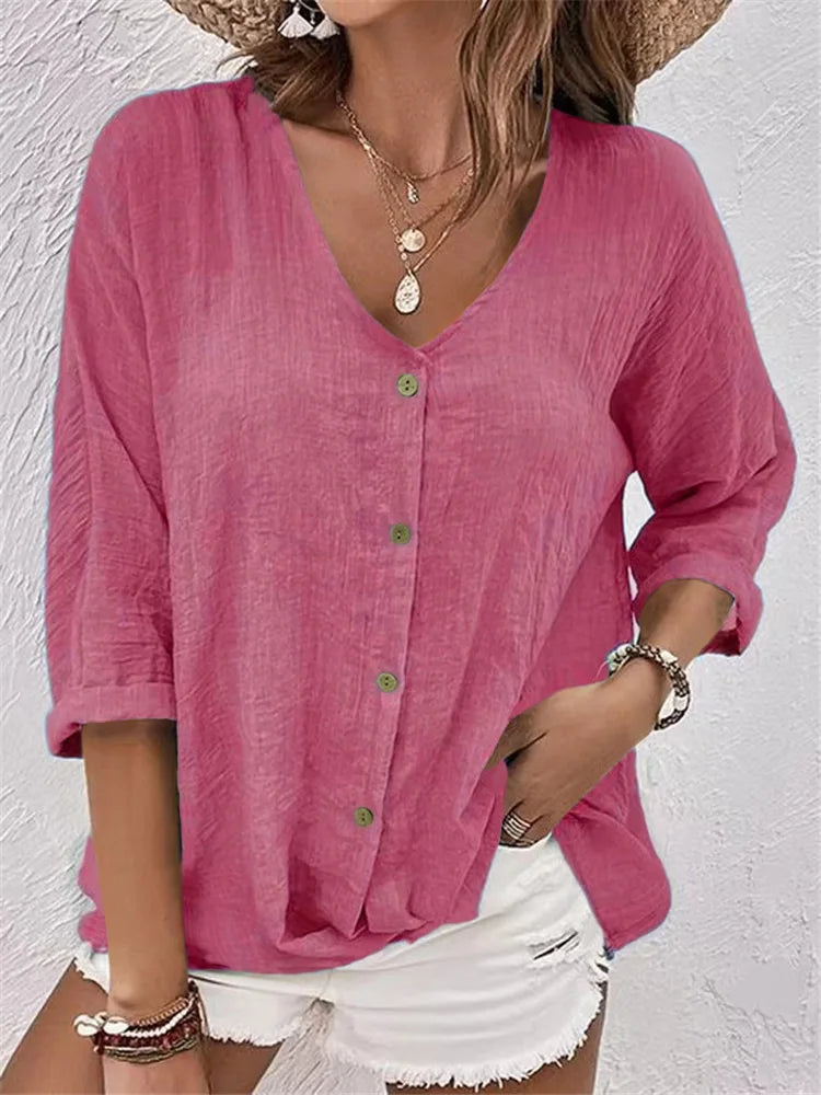 Rosalinda - Blusa De Lino De Verano Con Botones