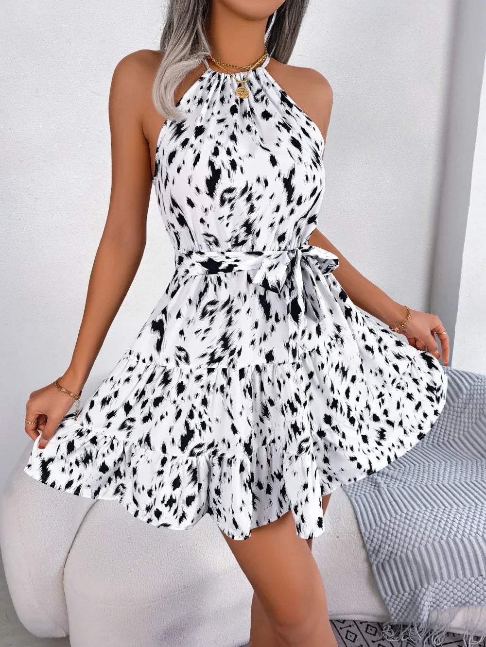 Haizea - Vestido Mini Veraniego y Divertido Con Cuello Halter
