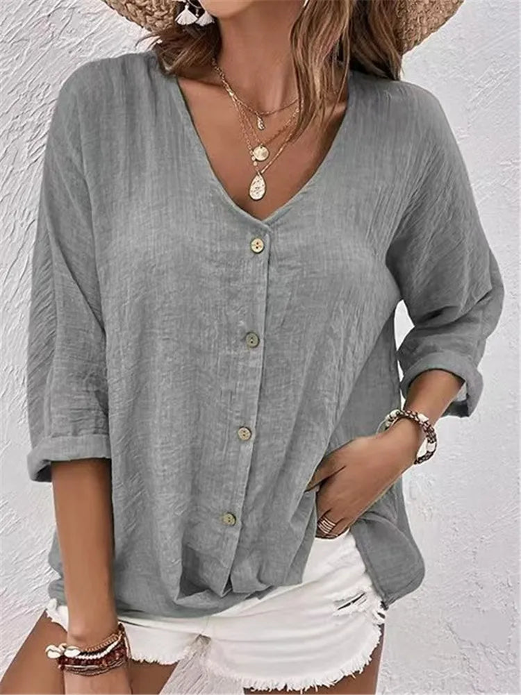 Rosalinda - Blusa De Lino De Verano Con Botones