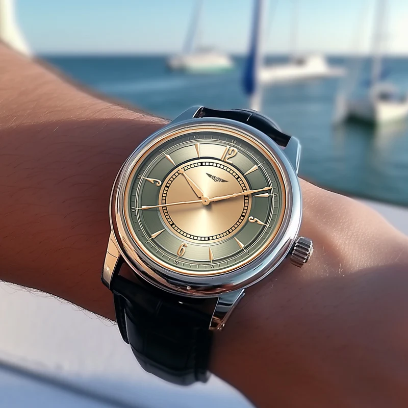 AurexTime - Reloj Clásico De Cuero Con Esfera Dorada En Dos Tonos