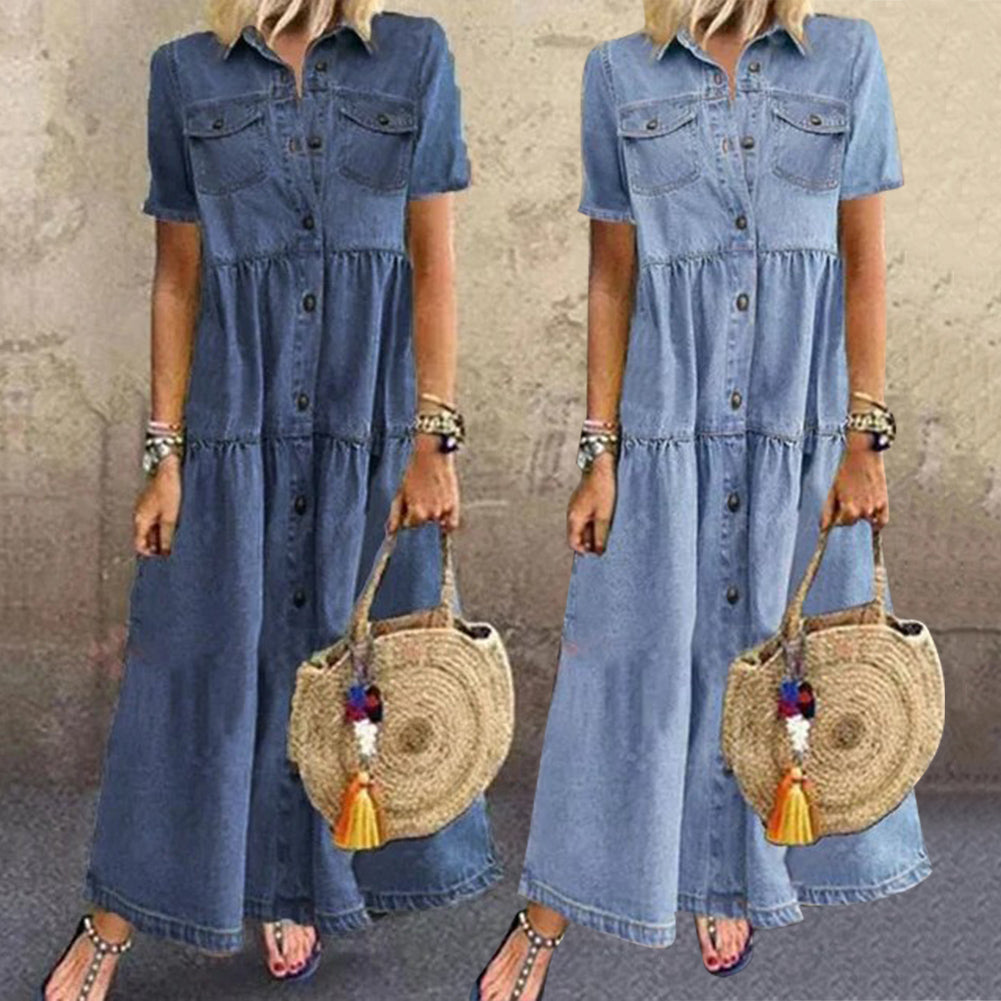 Gudelia - Vestido Informal De Manga Corta Con Bolsillo