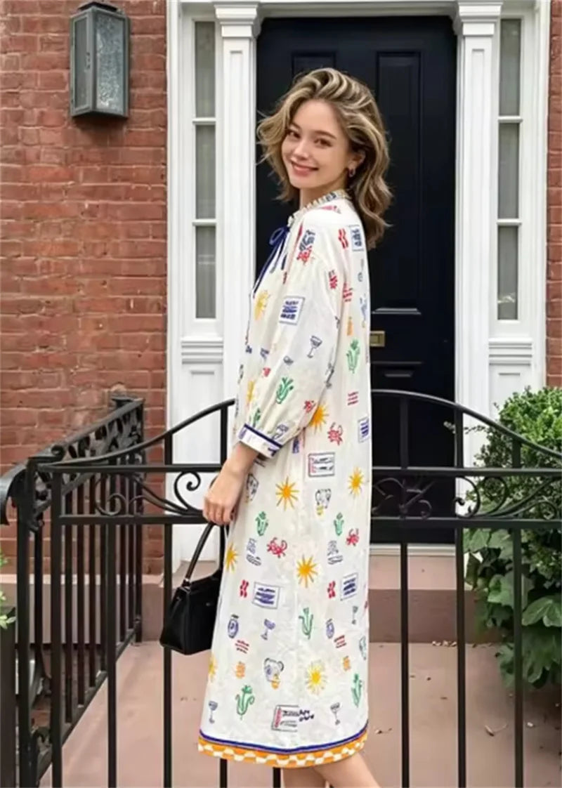 Maris - Vestido Largo Con Estampado Y Mangas