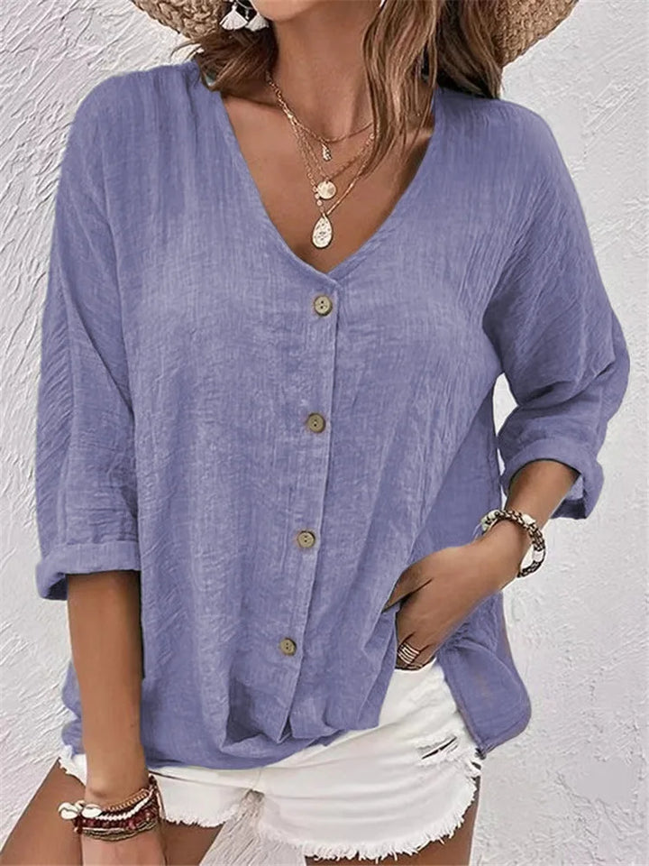 Rosalinda - Blusa De Lino De Verano Con Botones