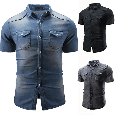 Sean - Camisa Vaquera De Manga Corta Con Bolsillos